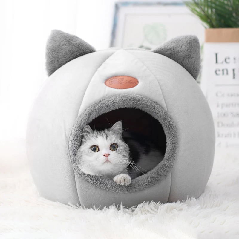 Cozy winter cat bed, soft mat, pet tent, and indoor cave nest.