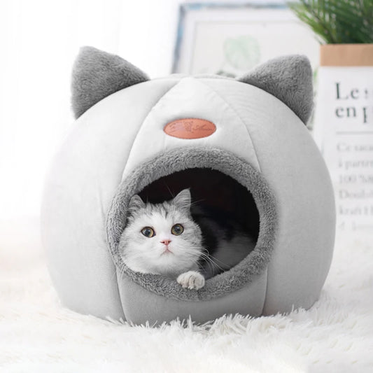 Cozy winter cat bed, soft mat, pet tent, and indoor cave nest.