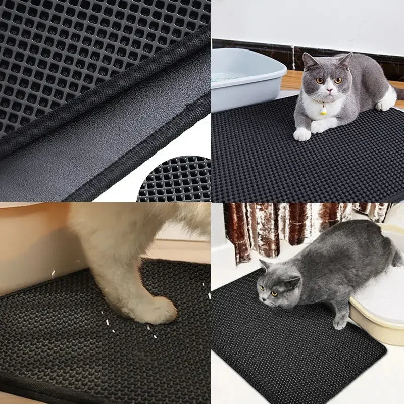 Non-slip, washable, waterproof double-layer pet litter mat for cats.